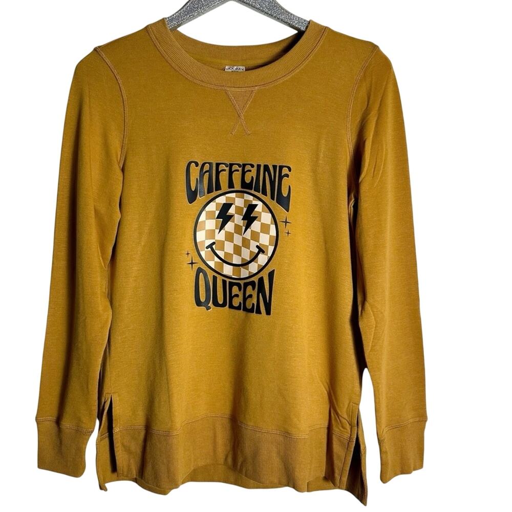 Caffeine Queen Smiley Face Graphic Sweatshirt